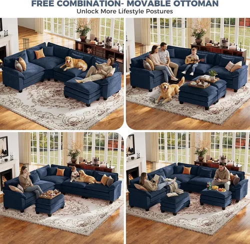 Vista 3 de CDCASA Sofá modular de gran tamaño de 117 pulgadas con esquina, cómodo sofá nube en forma de L con otomana, asiento profundo de felpilla de 5 plazas