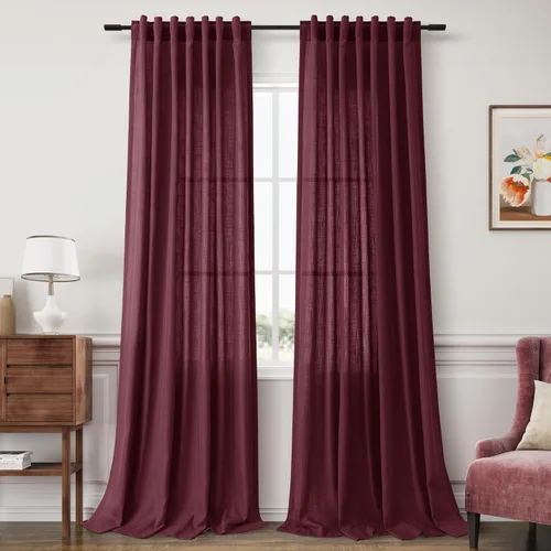 Vista 12 de Joywell - Cortinas de lino de 96 pulgadas de largo para sala de estar Natural