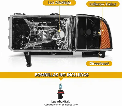 Vista 2 de DWVO Ensamble de faros Compatible con 1994-2001 Dodge Ram 1500/1994 1995 1996 1997 1998 1999 2000 2001 2002 Dodge Ram 2500 3500 Faros de repuesto OE