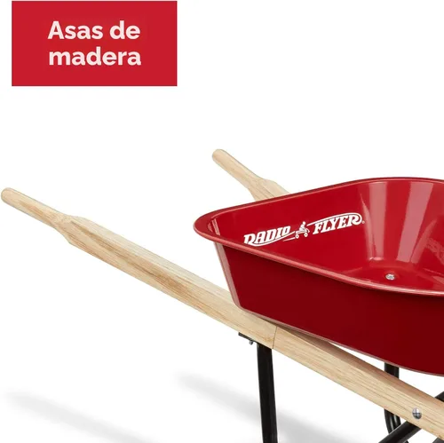 Vista 3 de Radio Flyer Carretilla roja para niños, juguete al aire libre, carrito de jardín para niños, herramienta, equipo de juego de patio para niños