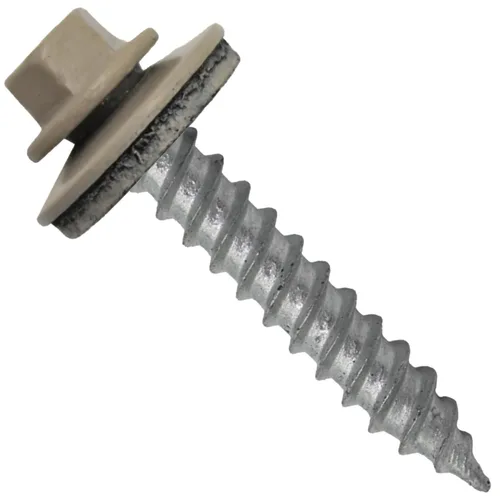 Vista 127 de 12 tornillos para techos de metal gris ABC de 1-1/2 pulgadas, cabezal de arandela hexagonal, arranque automático/roscado, arandela EPDM. 1 bolsa