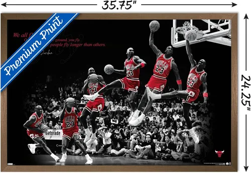 Vista 3 de Trends International Michael Jordan - Póster de pared con mosca, 22.375 x 34 pulgadas, versión enmarcada en bronce