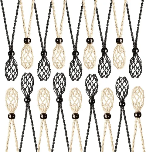Vista 9 de FANASY 18 piezas de collar de jaula de cristal con cordón vacío soporte de piedra colgante de reemplazo de piedra con longitud ajustable Negro