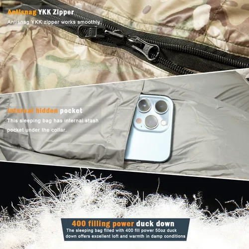 Vista 3 de Akmax.cn - Saco de dormir militar con plumón para clima frío