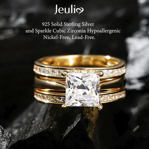 Vista 4 de Jeulia Anillo de compromiso con circonita cúbica grabada de 4.37 quilates para mujer, anillo de compromiso de plata de ley solitario de circonita