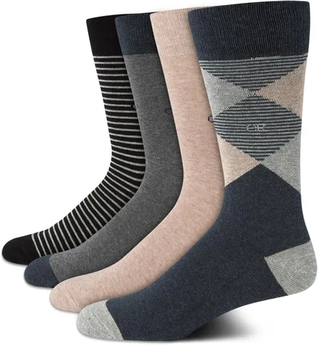 Vista 12 de Calvin Klein Calcetines de vestir para hombre, paquete de 4 unidades, mezcla de algodón suave, calcetines a rayas, calcetines largos casuales