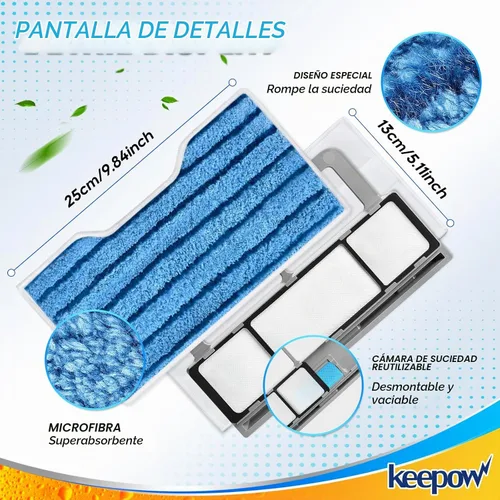 Vista 2 de KEEPOW Almohadillas para fregona reutilizables, almohadillas de repuesto compatibles con Shark Vac Mop VM252 VM200 VC205 VM250 / QM250 VM190