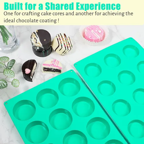 Vista 3 de Webake Juego de moldes para pasteles de 2 tamaños diferentes, moldes de silicona de 12 cavidades para postres cubiertos de chocolate, pastel plano