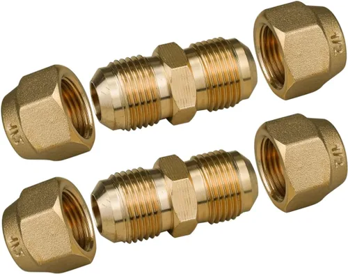 Vista 6 de 2 piezas conectores de extensión de tubería de cobre para aire acondicionado, tuercas de accesorio abocinado de latón de 1/2", accesorio de tubo
