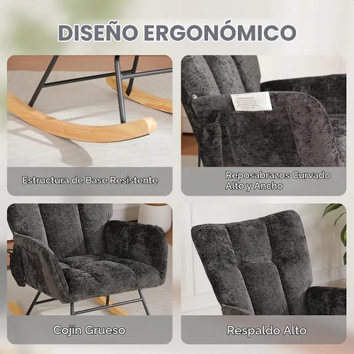 Vista 6 de Mecedora para habitación del bebé con bolsa de aire, silla mecedora de lectura para interiores, acogedoras sillas mecedoras tapizadas con respaldo