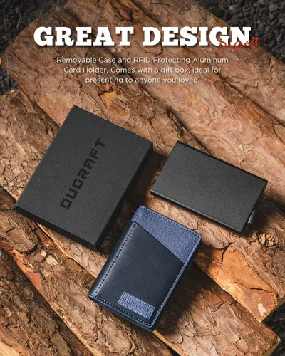 Vista 6 de DUGRAFT Cartera para tarjetas con ventana de identificación, para hombre, bloqueo RFID, minimalista, delgada, plegable, funda para tarjetas