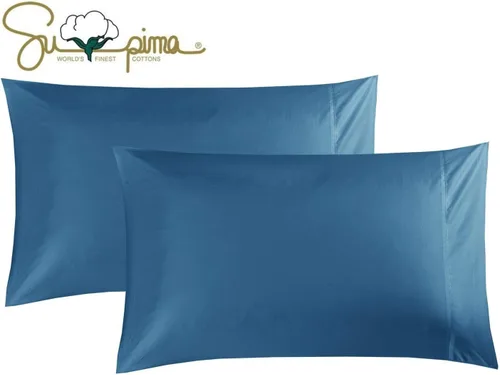 Vista 10 de Juego de 2 fundas de almohada 100 % algodón Supima de 600 hilos tamaño Queen, fundas de almohada de hotel de lujo, tejido de satén suave y sedoso