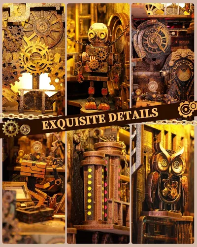 Vista 6 de RONSTONE - Kit de manualidades para rincón de lectura - Kit de casa de muñecas en miniatura 3D, rompecabezas de madera con luz LED - Modelo de kits