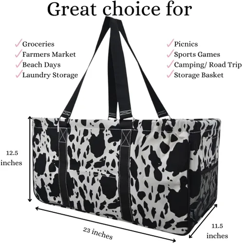 Vista 22 de NGIL Bolsa de comestibles reutilizable extra grande plegable de gran tamaño para comestibles, almacenamiento, picnic, playa, Bronco-negro occidental