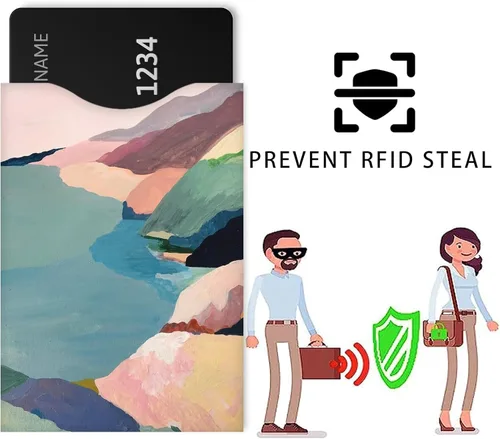 Vista 4 de Fundas de bloqueo RFID (10 fundas de bloqueo RFID, 5 diseños únicos) Juego de fundas de viaje con protección contra robo de identidad