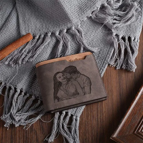 Vista 5 de Lovejewelry Carteras personalizadas con fotos para hombres, cartera de piel grabada para padre, novio (estilo 1)