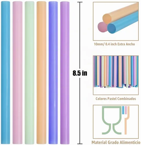 Vista 2 de ALINK 50 popotes de plástico jumbo para batidos, popotes desechables de colores variados anchos para batidos, Boba, té de burbujas, perlas