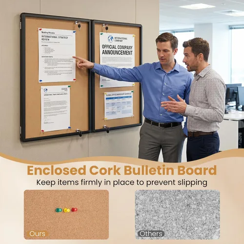 Vista 6 de Goplus Enclosed Bulletin Board, 47.5” x 35.5” Lockable Cork Notice Board