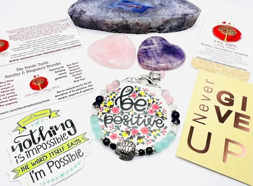 Vista 9 de Pulsera de fertilidad de tortuga fértil/piedras preciosas naturales cuarzo rosa, piedra lunar, amatista, cristal de roca, granate, ónix
