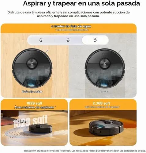 Vista 6 de roborock Robot Vacuum Mop with LiDAR, 10000Pa, Anti-Tangle, 7–9 Weeks Black03