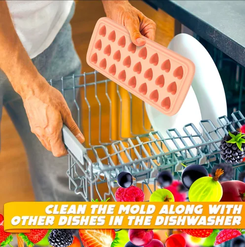 Vista 9 de Bandeja para cubitos de hielo con tapa – Molde de silicona de 24 cavidades para forma de corazón y dulces – Moldes flexibles, resistentes al calor e