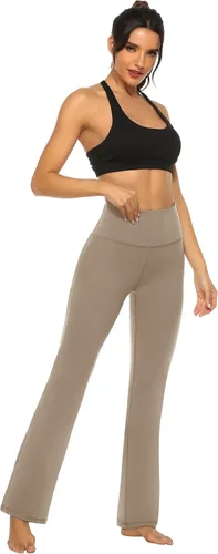 Vista 6 de AFITNE - Pantalones de yoga con corte de bota con bolsillos para mujer de talle alto pantalones de yoga para entrenamiento con control de abdomen