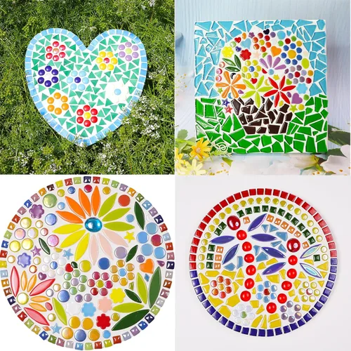 Vista 2 de Mosaico redondo para manualidades, 0.472 in, piezas de mosaico de vidrio de colores surtidos para suministros de arte, kit de fabricación de mosaico