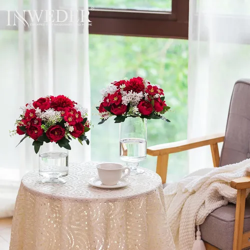 Vista 3 de Bolas de flores artificiales para centros de mesa: 2 piezas de rosas rojas para centros de mesa, arreglos florales, centro de mesa para bodas