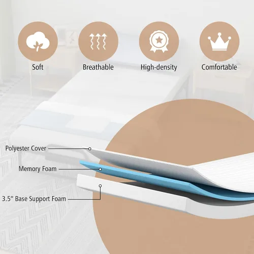 Vista 4 de GOFLAME Cama plegable con colchón de espuma viscoelástica, cama de invitados de tamaño individual con marco de metal resistente, cama plegable