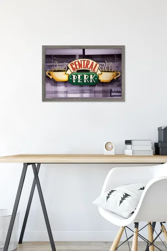 Vista 6 de Trends International Friends - Póster de pared de Central Perk, 14.725 x 22.375 pulgadas, versión enmarcada de madera de granero