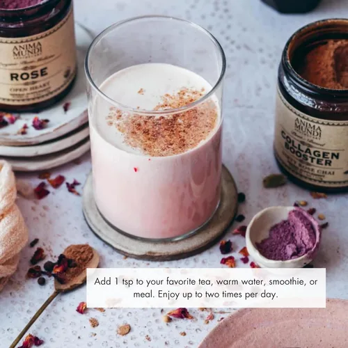 Vista 3 de Anima Mundi Apothecary Polvo potenciador de colágeno vegano, Dirty Rose Chai - Suplemento de belleza para piel, cabello y uñas - Polvo de apoyo
