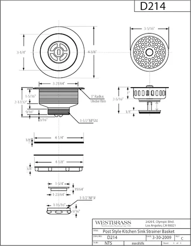 Vista 2 de Westbrass D214-12A - Colador grande para fregadero de cocina de 3-1/2 pulgadas, bronce antiguo