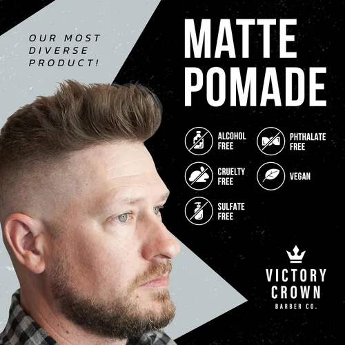 Vista 2 de Victory Crown - Pomada mate de alta sujeción, cera sin brillo, 3.4 onzas Matte pomade with strong all-day hold and zero shine. Water-based styling