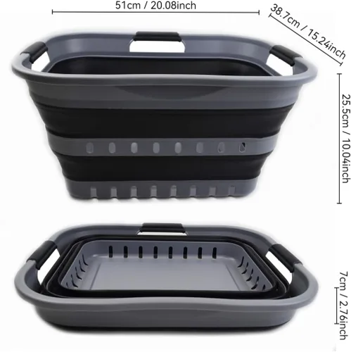 Vista 4 de SAMMART Juego de 2-30L (8 galones) cesta plegable de plástico para la ropa sucia – Contenedor/organizador plegable plegable – Cestas de ahorro