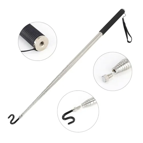 Vista 2 de Herramienta de recogida magnética telescópica con gancho, poste de recogida, alambre para pescado, bolsillo extensible, herramienta de recogida