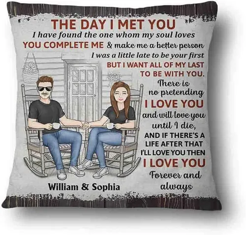 Vista 16 de Almohada personalizada para parejas, The Day I Met You I Have Found The One Whom My Soul Loves, almohada de cumpleaños para cónyuge, esposo, esposa