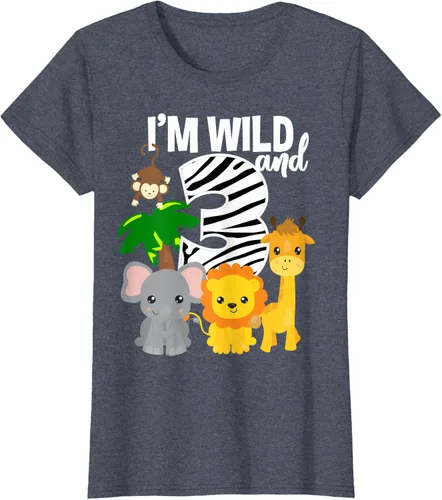 Vista 50 de Camiseta de cumpleaños con temática de zoológico de I'm Wild and 3, Negro, S