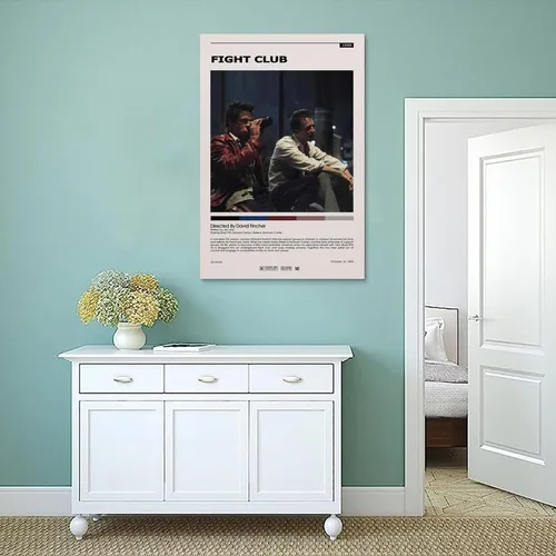 Vista 4 de Póster de película clásica de Fight Club 1999, lienzo, pintura, decoración de pared, póster de dormitorio, gimnasio, regalo decorativo, 12 x 18