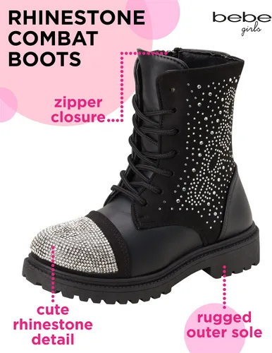 Vista 2 de bebe Botas de invierno para niñas Botas de combate resistentes al agua con diamantes de imitación (11-4)