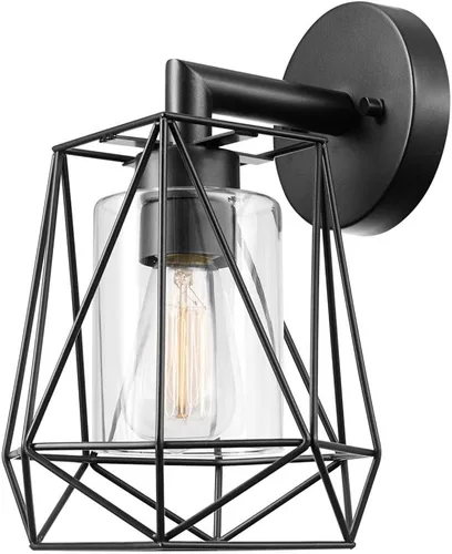 Vista 9 de GLOBE Electric 60000029 Aplique de pared para exteriores de 1 luz, negro mate, pantalla de vidrio transparente, luz de porche, luces de pared