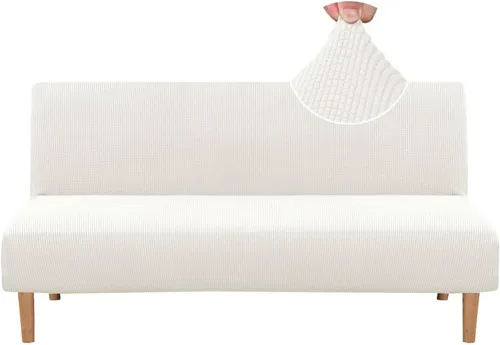 Vista 20 de H.VERSAILTEX Funda elástica para futón sin brazos, funda protectora elástica para sofá cama, textura rica en elastano, pequeños cuadros de tela Negro