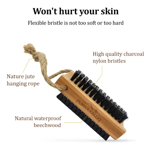 Vista 3 de Cepillo de uñas de madera con cerdas de carbón de nailon y cuerda para colgar, crema de pies para pies y talones secos agrietados, sales del mar