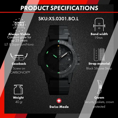 Vista 3 de Luminox Leatherback Sea Turtle Reloj de cuarzo analógico resistente al agua de 328.1 ft Negro