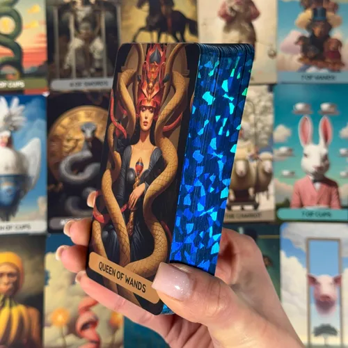 Vista 4 de CRAFTERIAN Majestic Realm Tarot Tarot, baraja de 78 cartas con bordes de aluminio, cartas de tarot originales para principiantes y expertos
