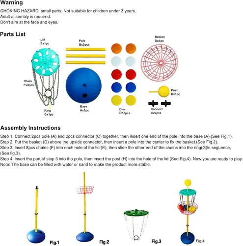 Vista 4 de Meooeck 42 Inches Mini Disc Golf Baskets with 10 Flying Discs Golf Starter Set for Indoor Outdoor Yard and Beach
