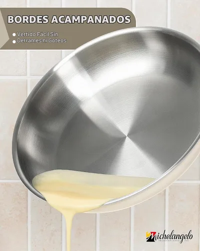 Vista 6 de MICHELANGELO Juego de sartenes de acero inoxidable, 8" 9.5" 11" sartén de inducción, sartenes de cocina de base triple con mango ergonómico