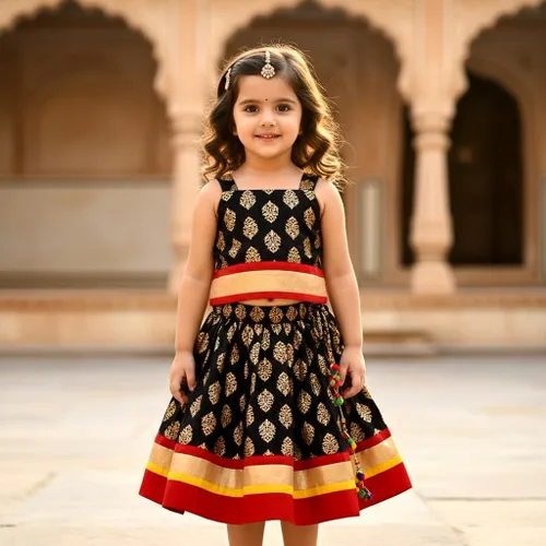 Vista 2 de Chandrakala Kids Lehenga Choli Set for Girls (KL101-P)