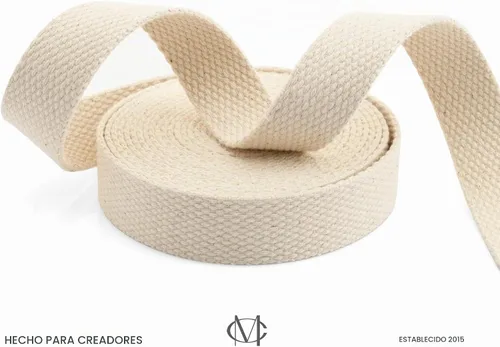 Vista 2 de CRAFTMEMORE Cinta de algodón natural para artes y manualidades, correa de tela para bolso, cinturón, bolsas de mano (1 pulgada, 5 yardas)