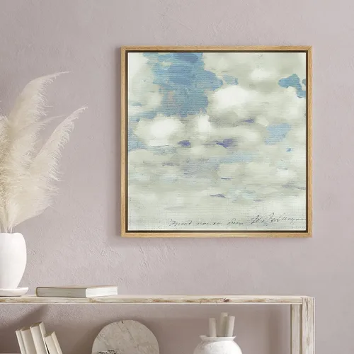 Vista 2 de SIGNWIN Lienzo enmarcado para pared, diseño retro de cielo azul y nube, paisaje, naturaleza, ilustraciones de área silvestre, bellas artes, casa