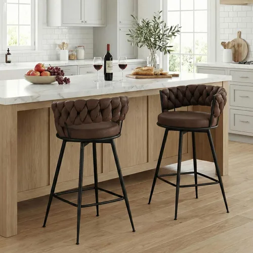 Vista 10 de Juego de 2 taburetes de bar tapizados para encimera de cocina, color beige